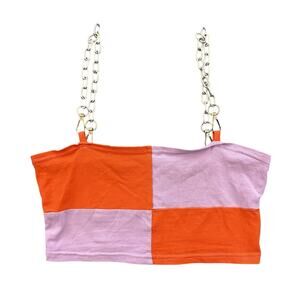 Retro Chain Mod 60s Club Crop Top Women’s Size Small Colorblock Purple Red